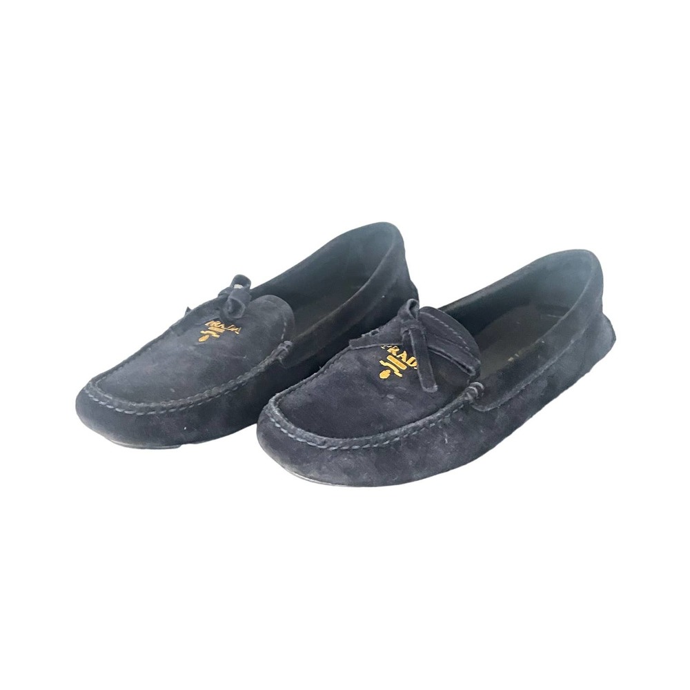Prada suede calfskin loafers size 36 us 6 womens navy blue moccasin